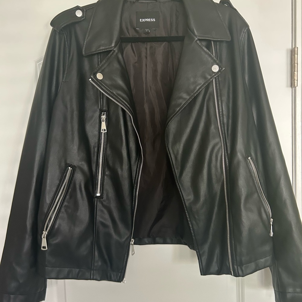 Express Black Faux Leather Moto Jacket with Asymmetrical Zipper
